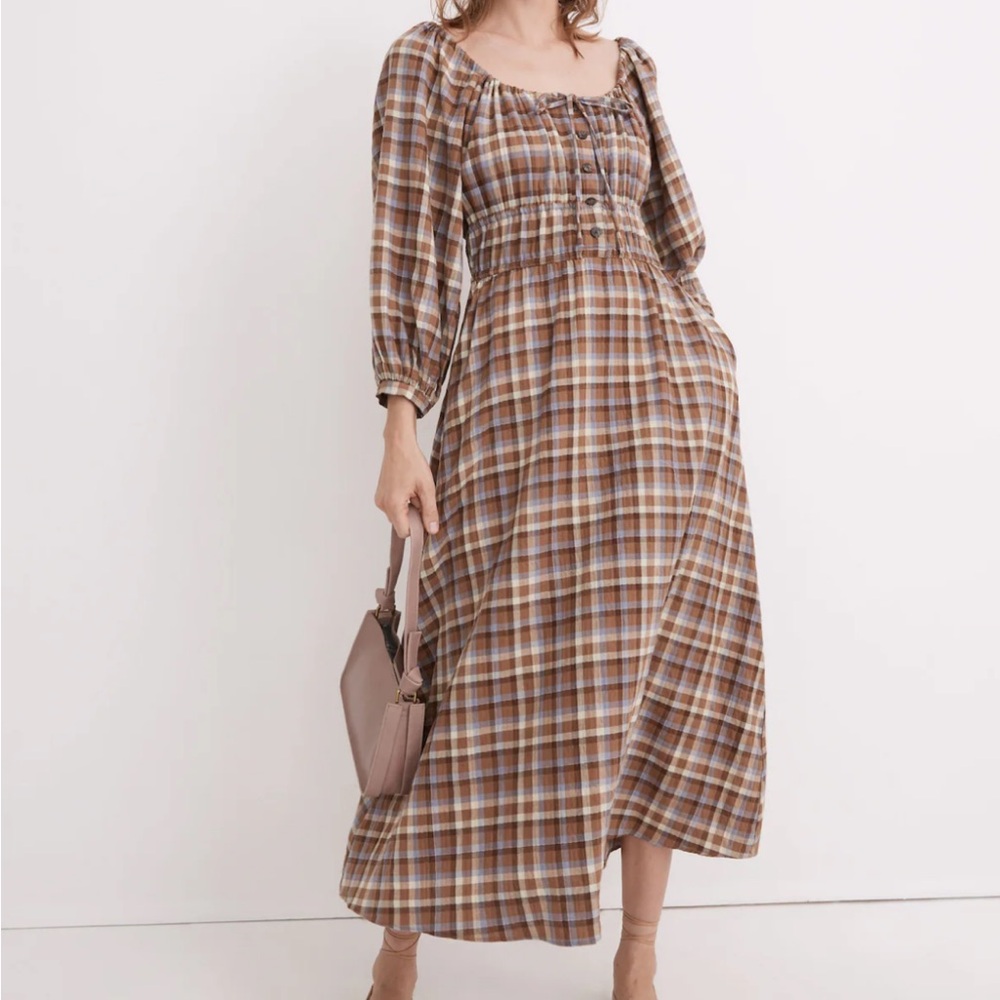 Madewell Plaid Sophia Midi Dress